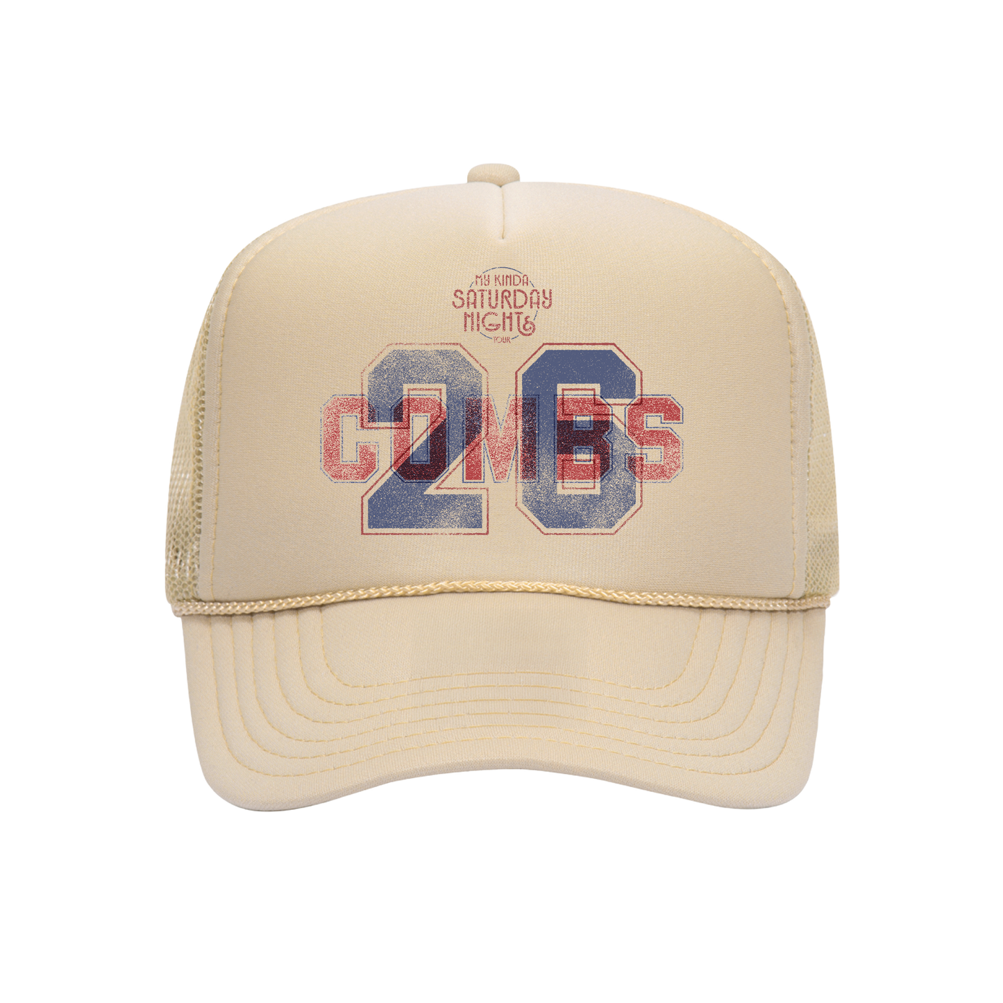 Beige cap with 'Saturday Night's G26' text on a white background