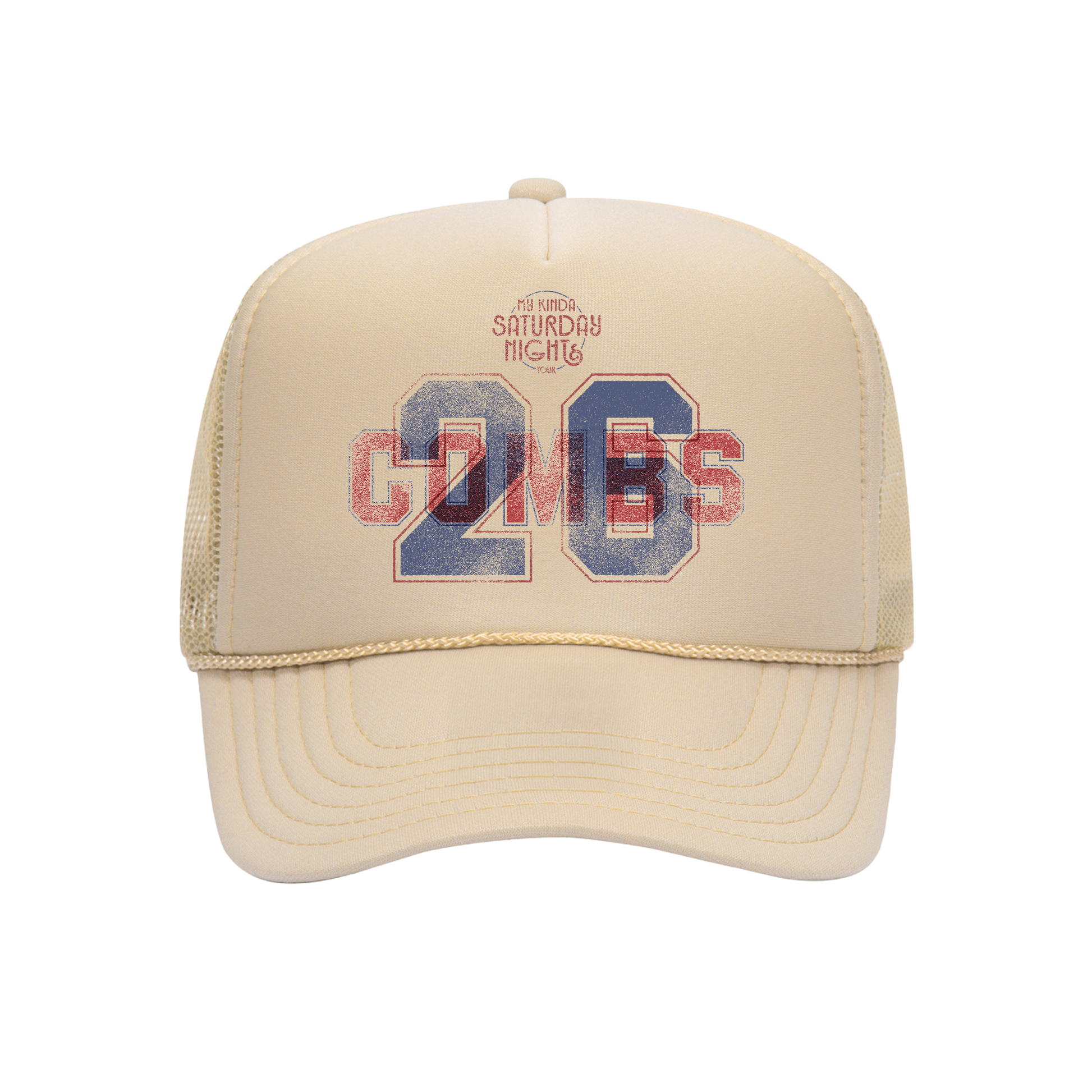 Beige cap with 'Saturday Night's G26' text on a white background